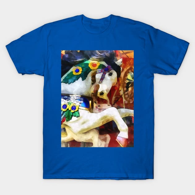 Carnival Midway - Carousel Horse Closeup T-Shirt by SusanSavad